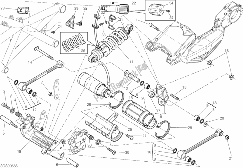 Todas as partes de Amortecedor Traseiro do Ducati Diavel FL 1200 2018